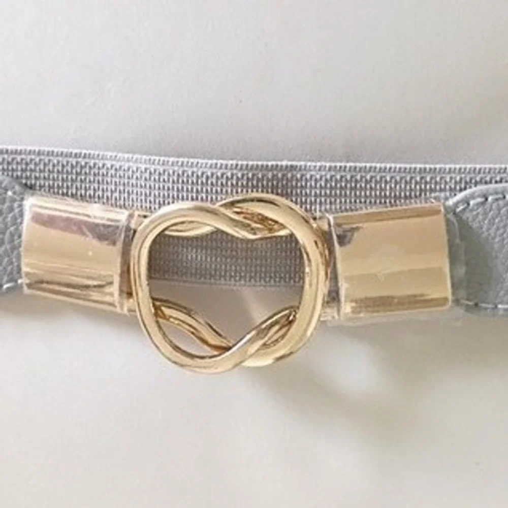 Womens Grey Elastic‎ Waist Cinch Belt Gold Interlocking Infinity Buckle 29 Inch